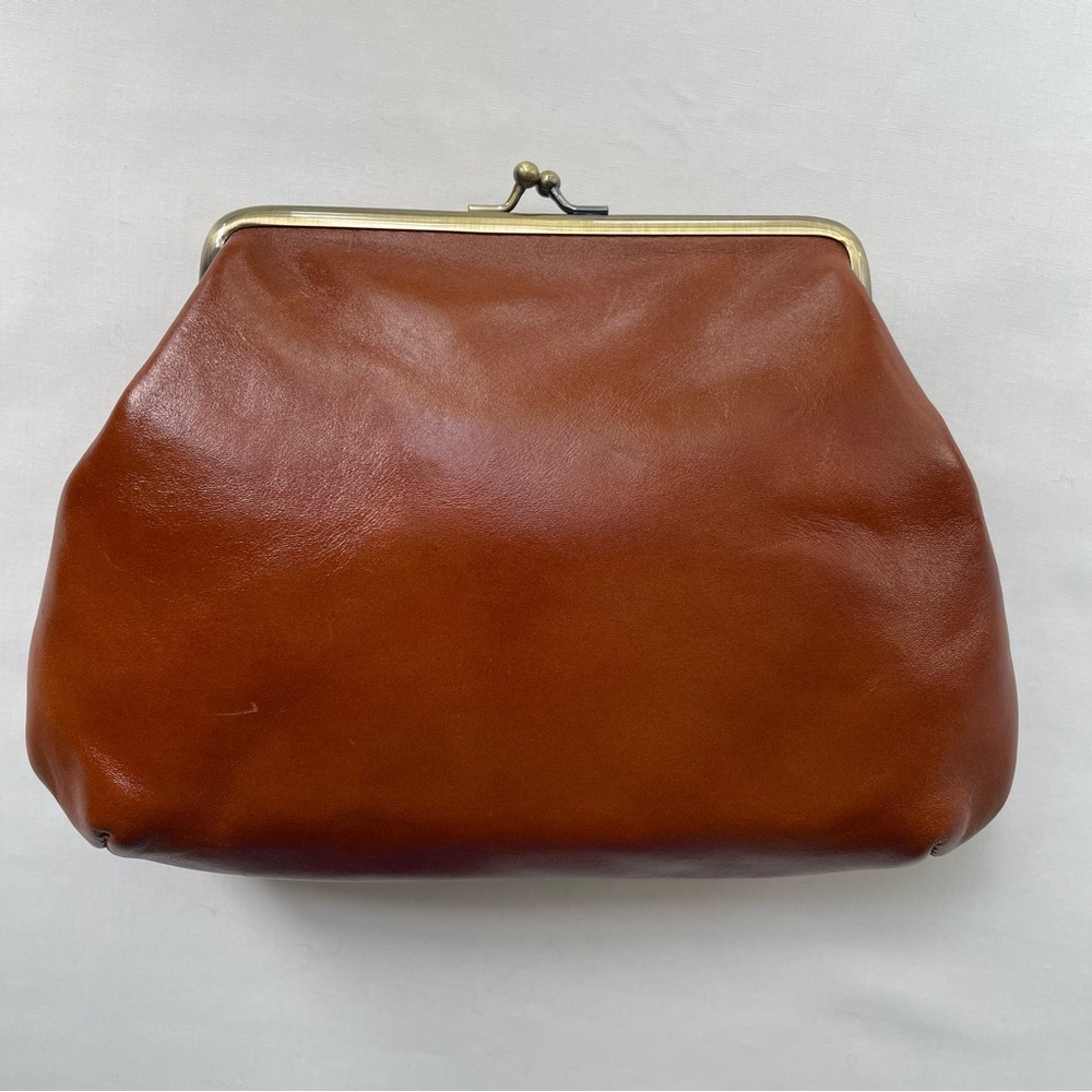 Classic Brown Leather Kiss-Lock Clutch - Picture 6 of 16